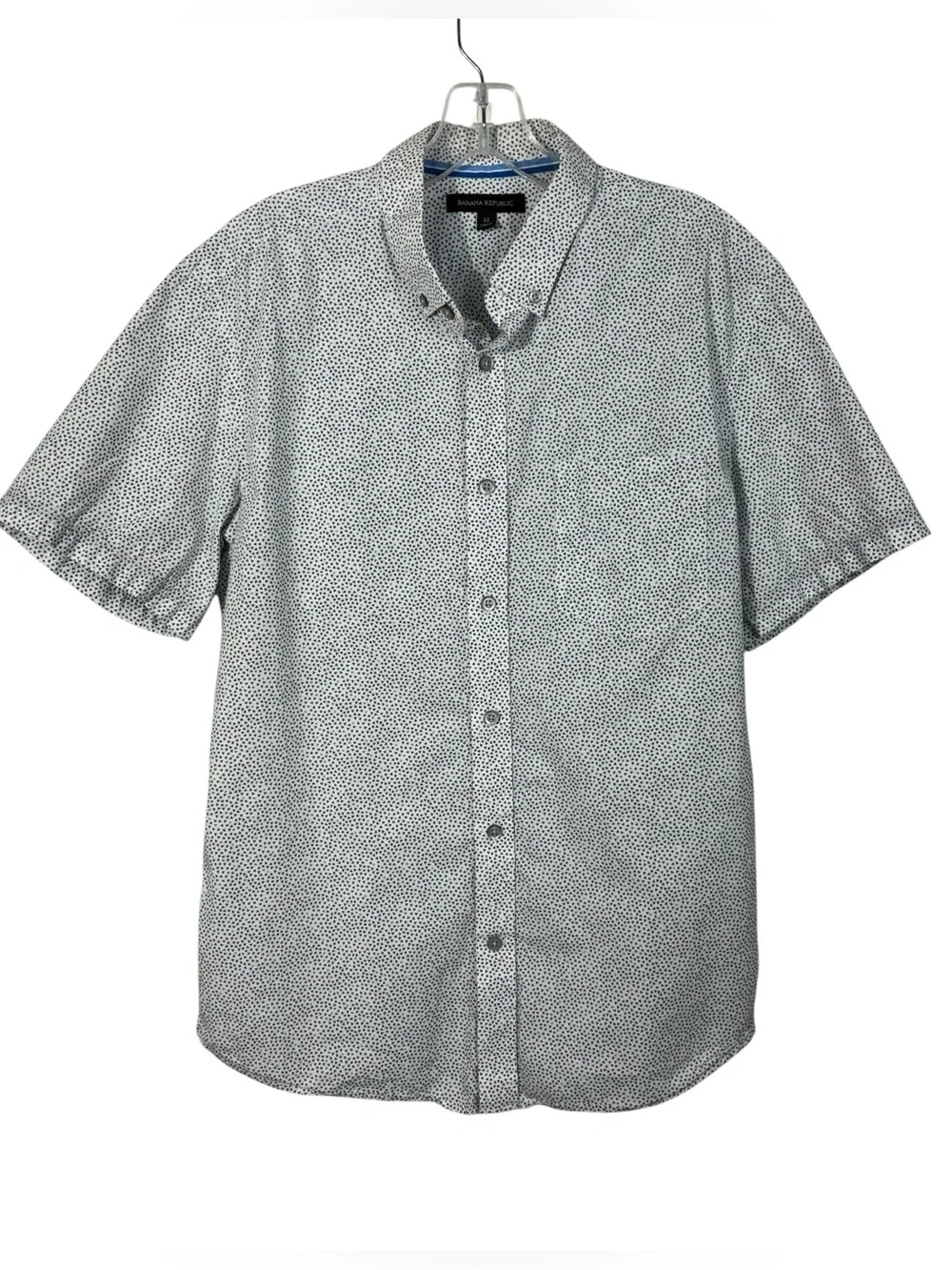 Banana Republic White Blue Triangle Geometric Print Short Sleeve Button Down M